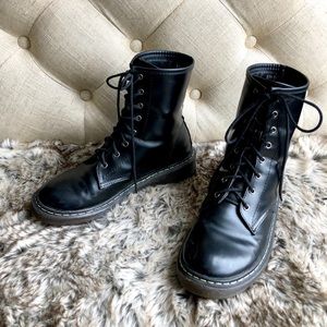 Wish 7 Eyelet Black Pleather Combat Boots